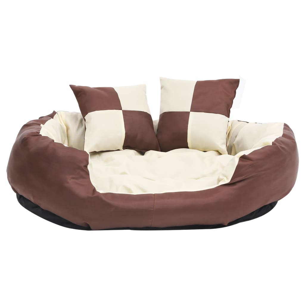 vidaXL Reversible & Washable Dog Cushion Brown and Cream 85x70x20 cm