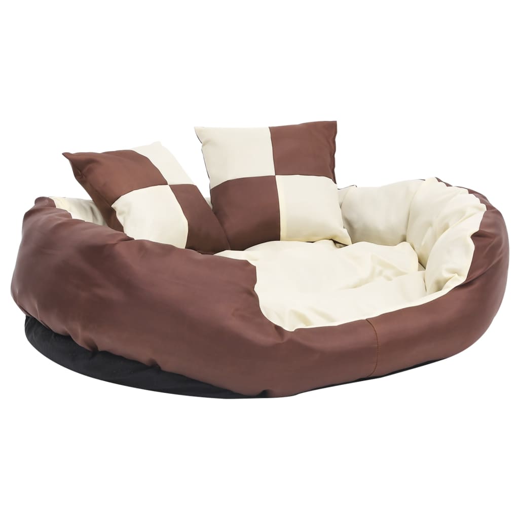 vidaXL Reversible & Washable Dog Cushion Brown and Cream 85x70x20 cm