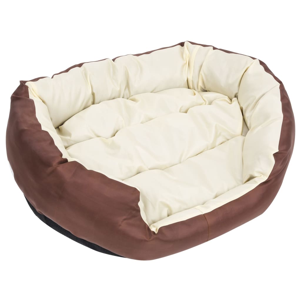 vidaXL Reversible & Washable Dog Cushion Brown and Cream 85x70x20 cm