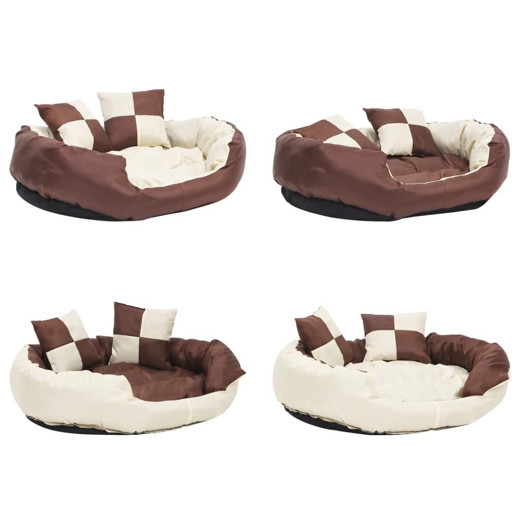 vidaXL Reversible & Washable Dog Cushion Brown and Cream 85x70x20 cm