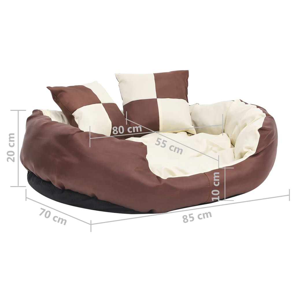 vidaXL Reversible & Washable Dog Cushion Brown and Cream 85x70x20 cm