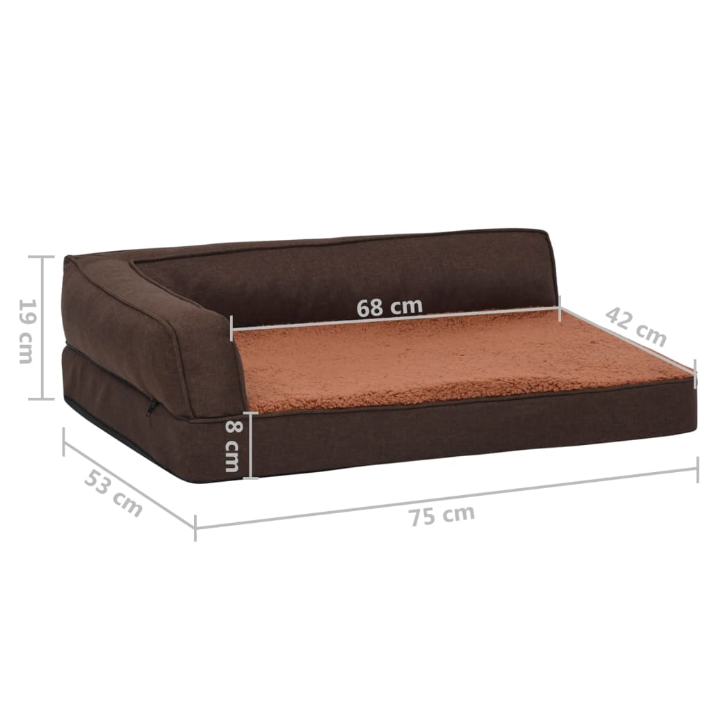 vidaXL Ergonomic Dog Bed Mattress 75x53 cm Linen Look Fleece Brown