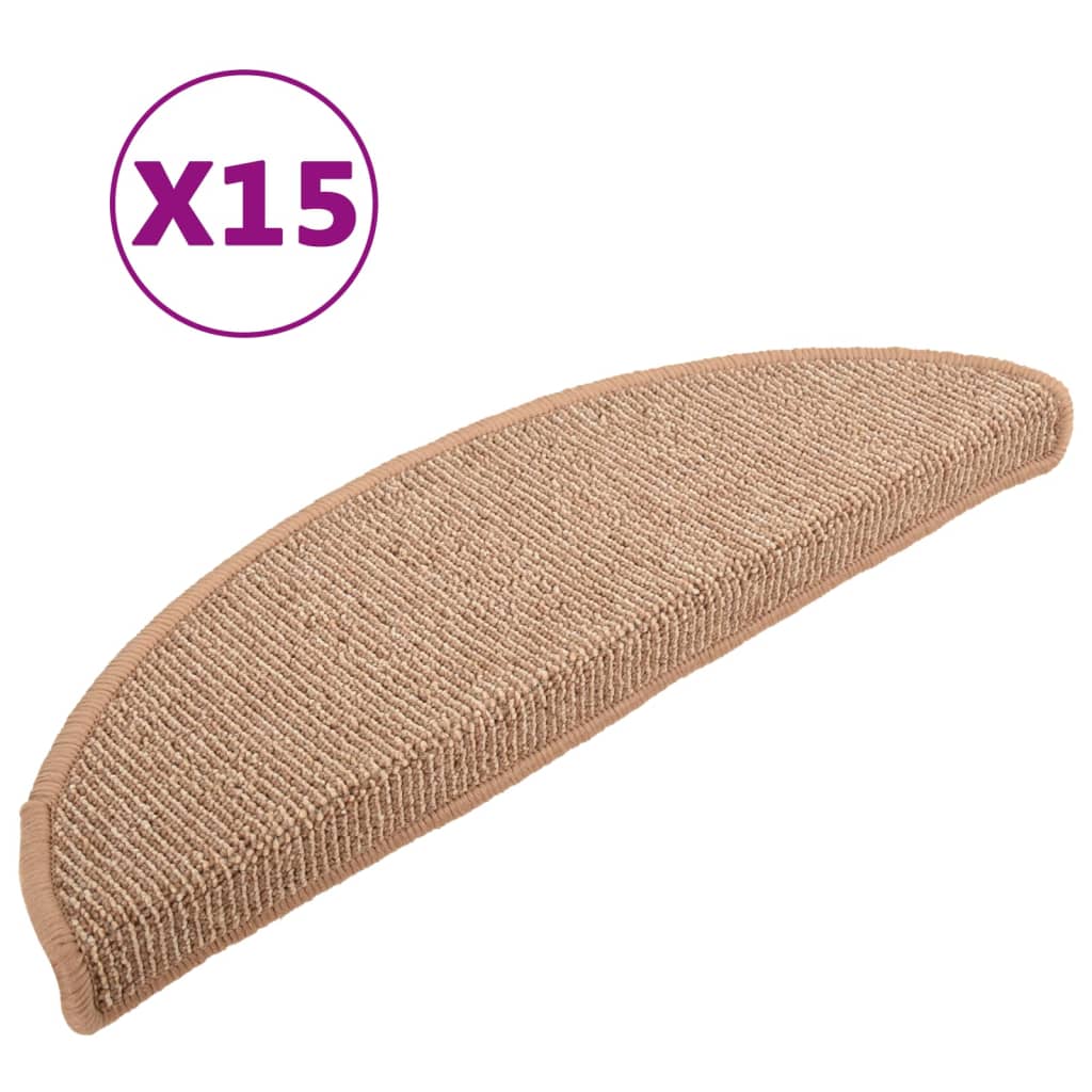 Stair Mats 15 pcs 56x17x3 cm Light Brown Half Round