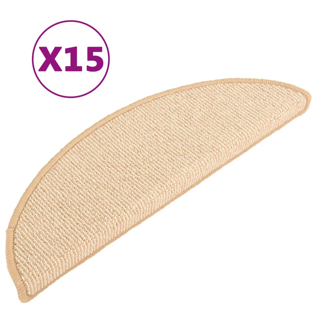 Stair Mats 15 pcs 56x17x3 cm Cream Half Round