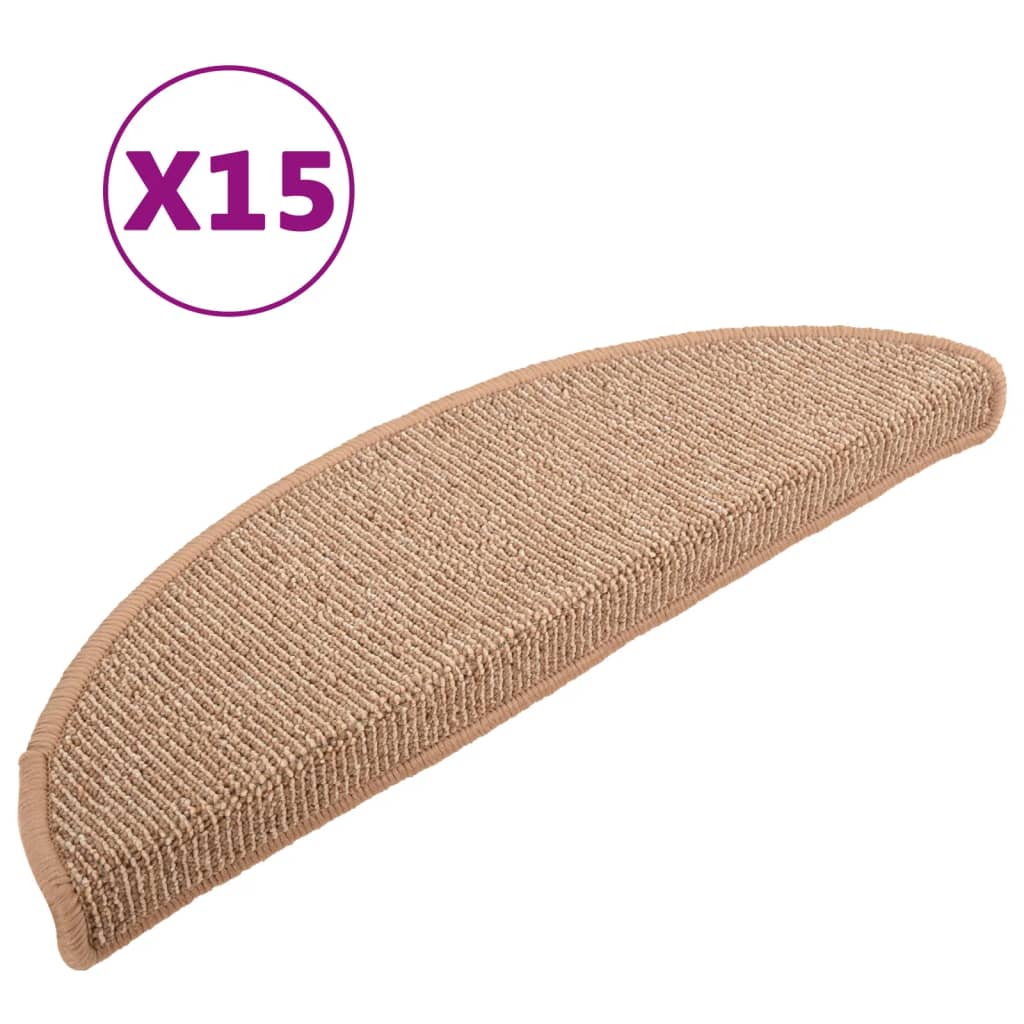 vidaXL Carpet Stair Treads 15 pcs Light Brown 65x21x4 cm