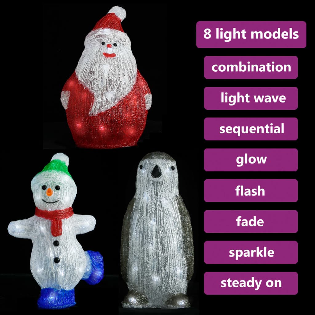 vidaXL 3 Piece LED Christmas Acrylic Figure Set Indoor and Outdoor