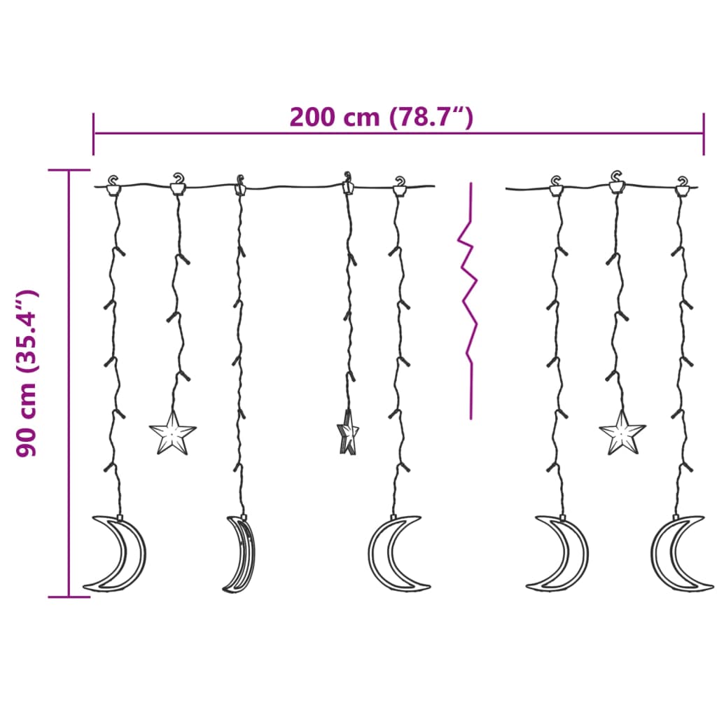 Guirlande Lumineuse Etoile et Lune Télécommande 138 LED Blanc Chaud