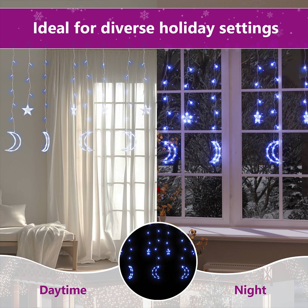 328796 vidaXL Star and Moon Fairy Lights Remote Control 138 LED Blue