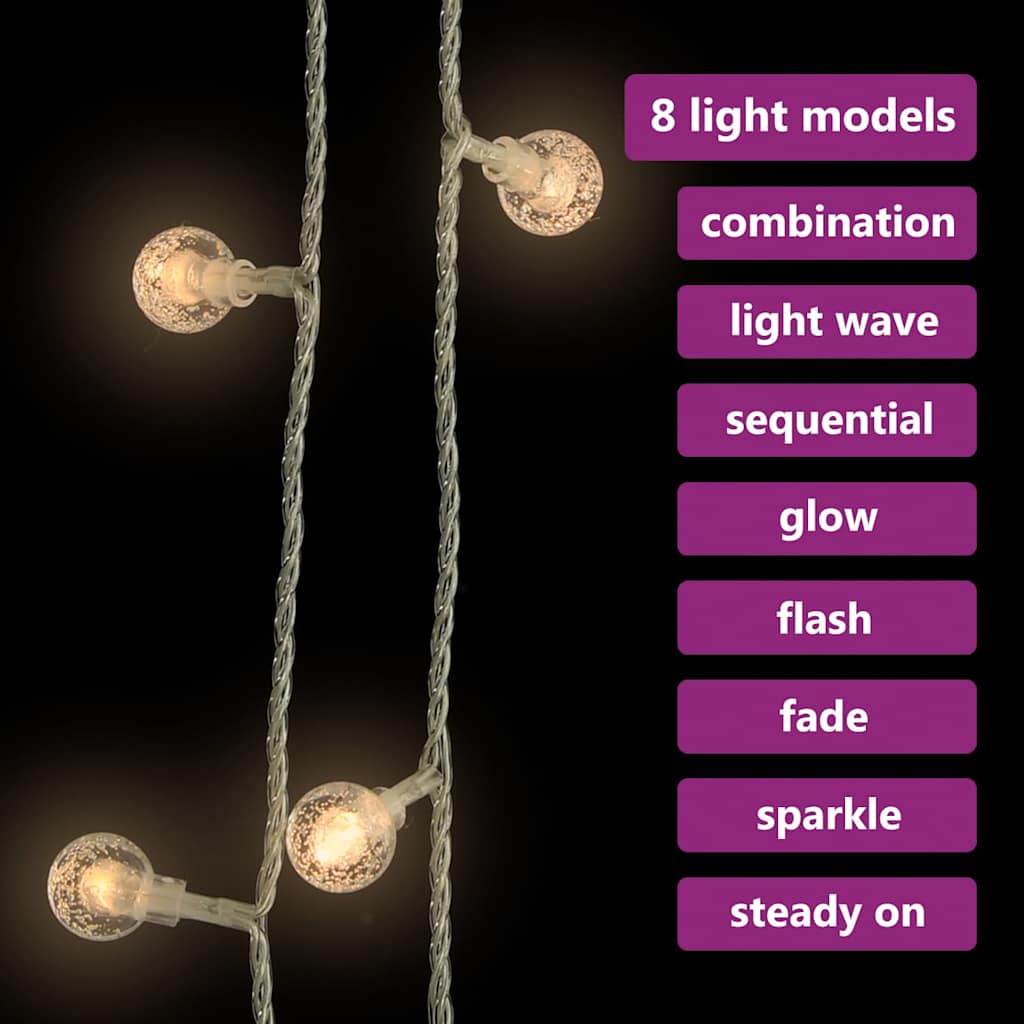 328810 vidaXL Globe Fairy String Lights 20m 200 LED Warm White 8 Function