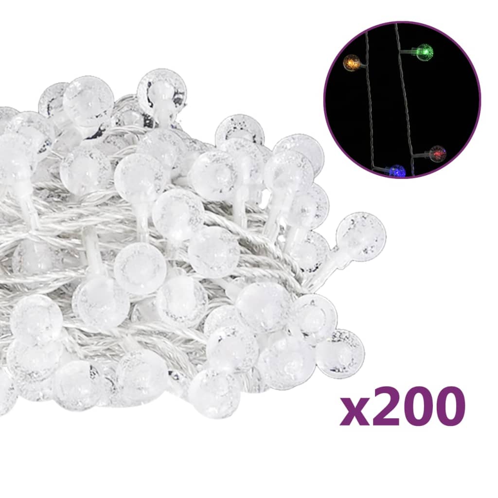 vidaXL Globe Fairy String Lights 20m 200 LED Colourful 8 Function