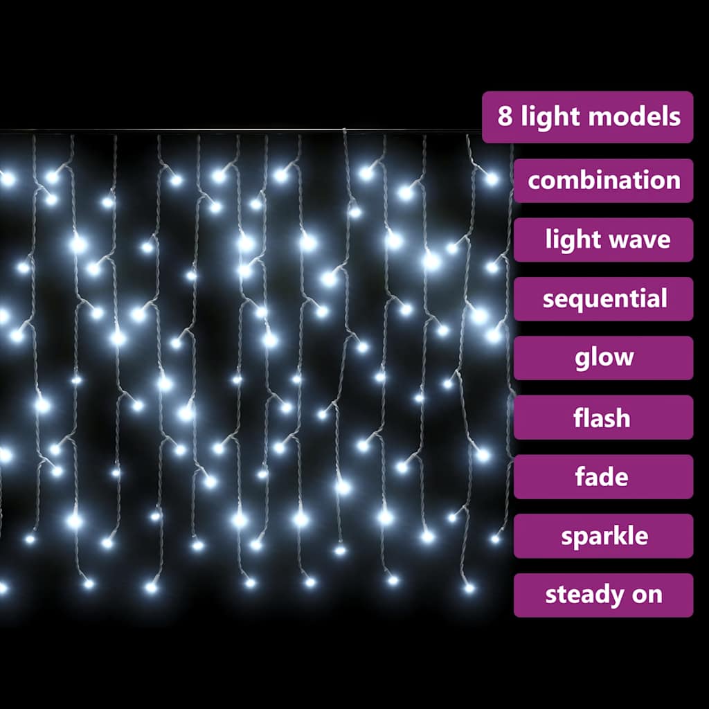 LED Curtain Icicle Lights 10m 400 LED Cold White 8 Function