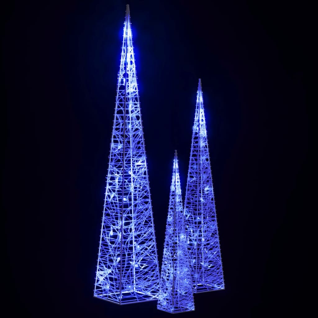 Set de Cônes de Lumière LED Décoratifs en Acrylique Bleu 30/45/60cm