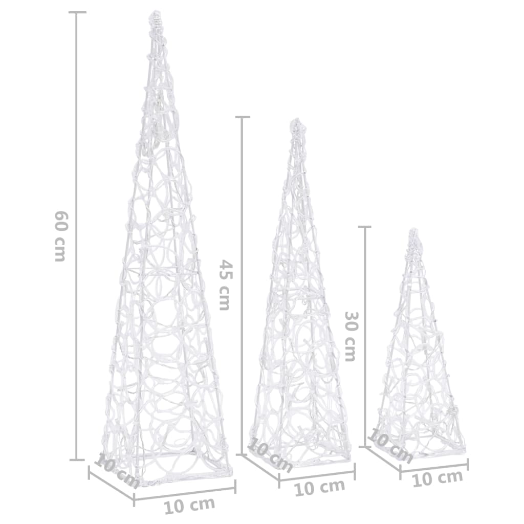 Set de Cônes de Lumière LED Décoratifs en Acrylique Bleu 30/45/60cm