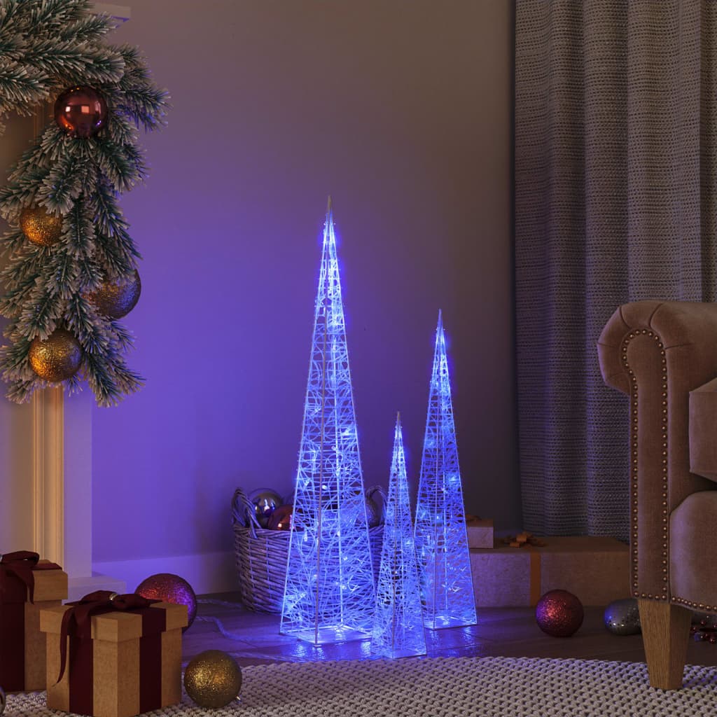 Set de Cônes de Lumière LED Décoratifs en Acrylique Bleu 30/45/60cm