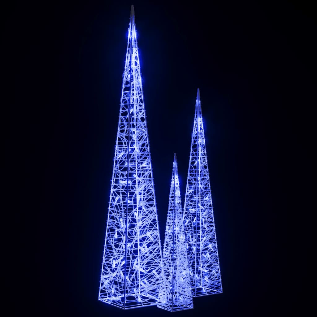 vidaXL Acrylic Decorative LED Light Cone Set Blue 60/90/120cm