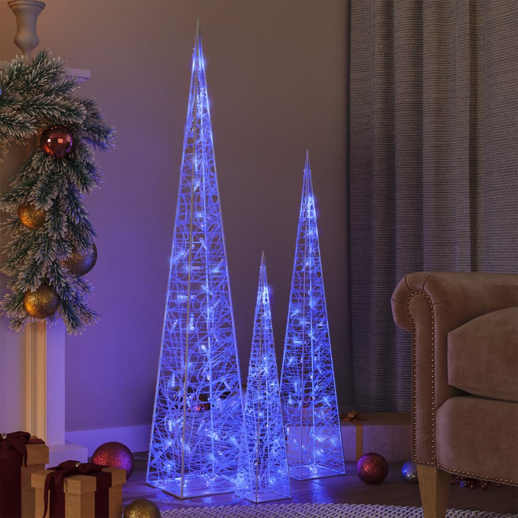 vidaXL Acrylic Decorative LED Light Cone Set Blue 60/90/120cm