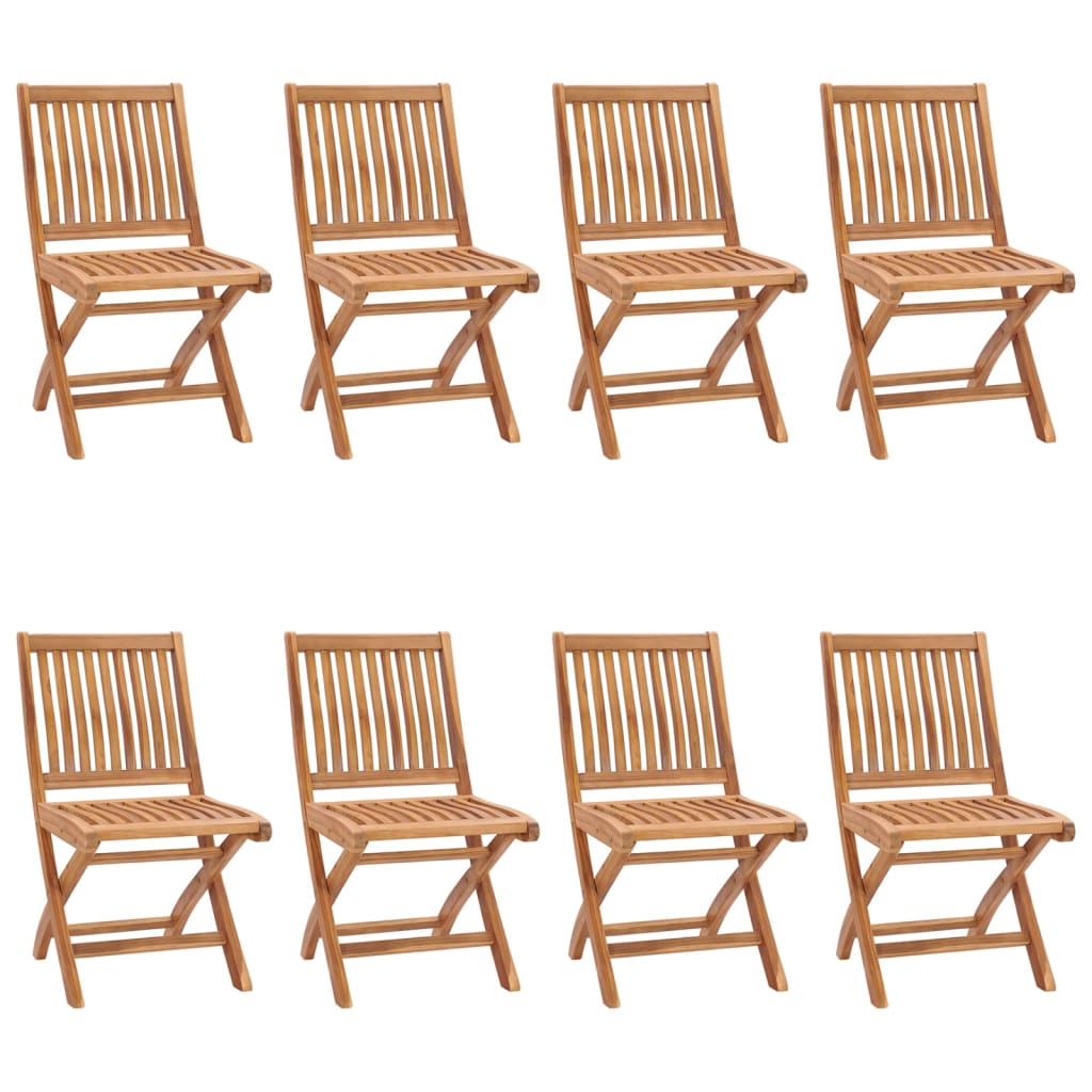 Garden Chair | Set of 8 | Brown | Solid Teak Wood | Standard | Foldable