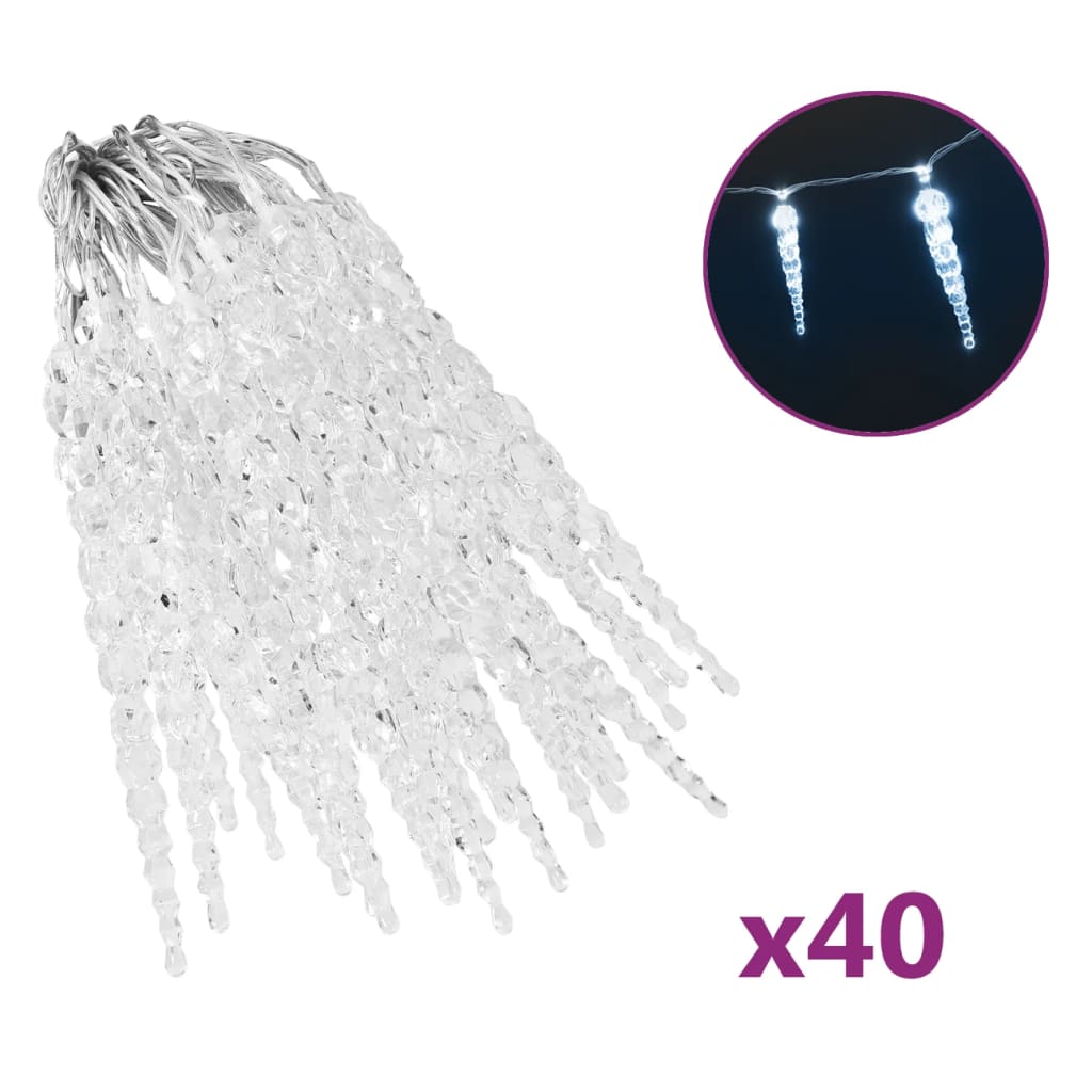 Noël Icicle Lights 40pcs Télécommande Acrylique Blanc Froid