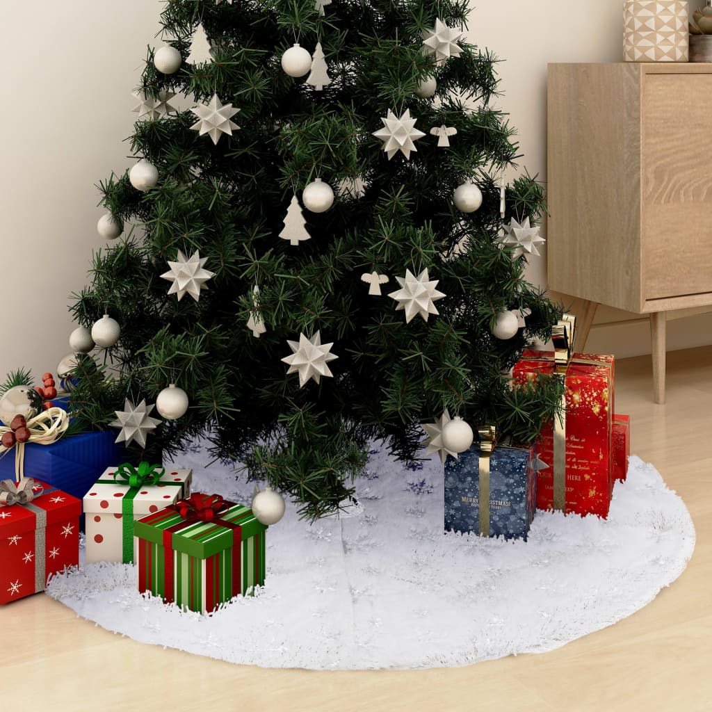 vidaXL Luxury Christmas Tree Skirt White 150 cm Faux