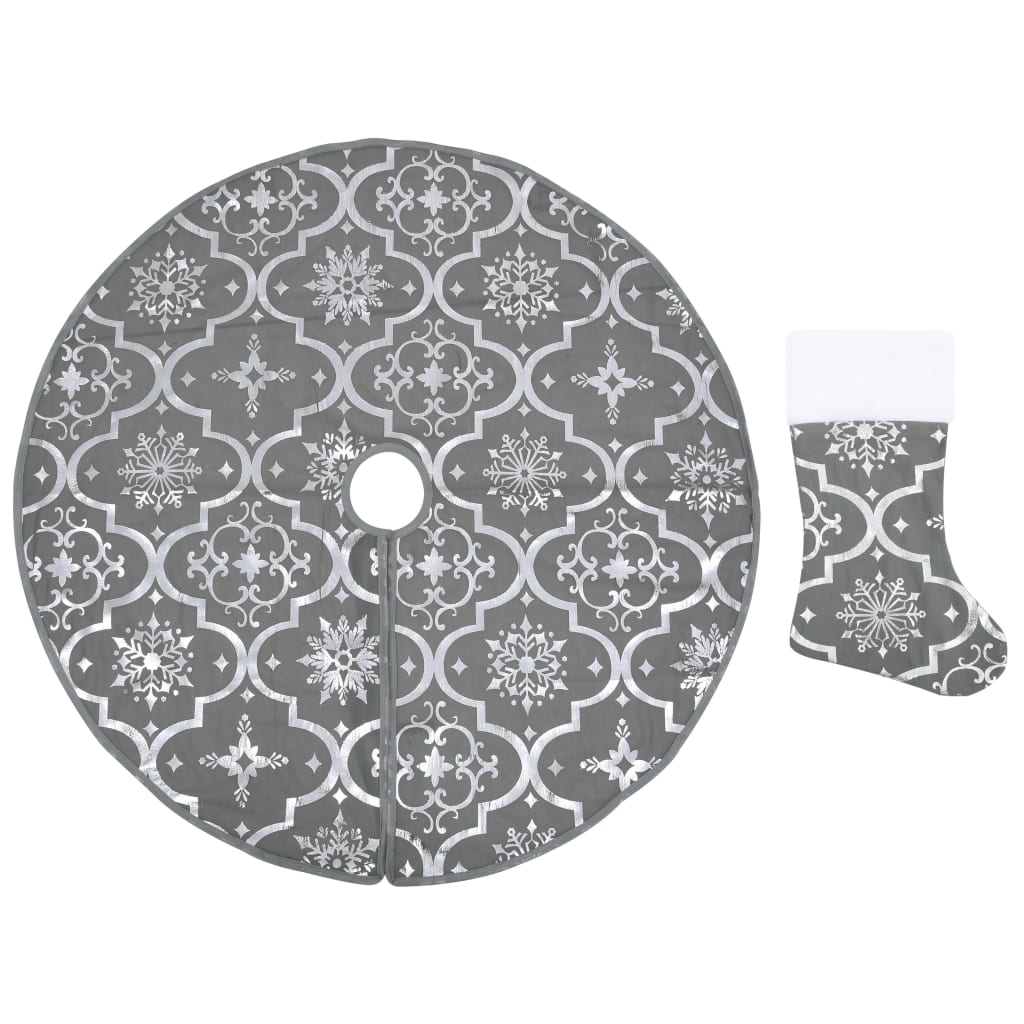 vidaXL Luxury Christmas Tree Skirt with Sock Grey 122 cm Fabric