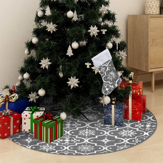 vidaXL Luxury Christmas Tree Skirt with Sock Grey 122 cm Fabric