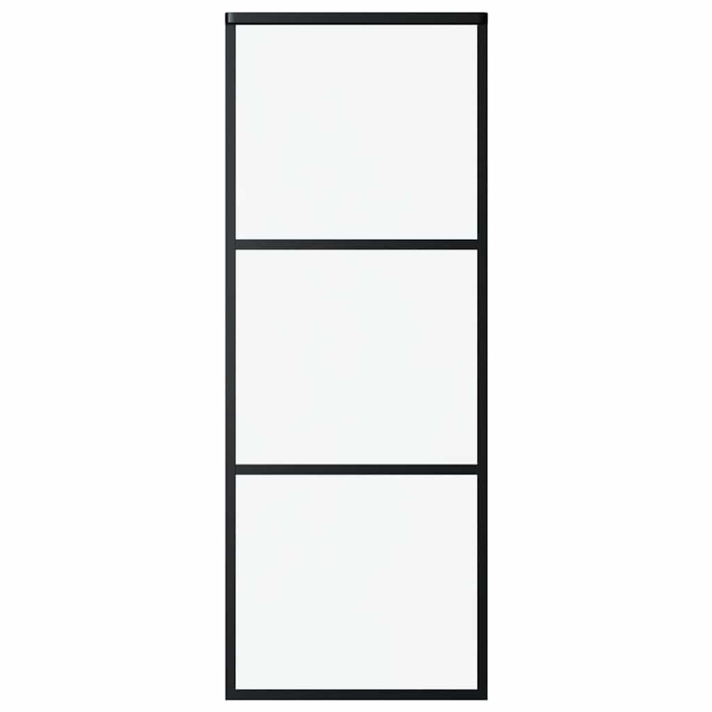 151008 vidaXL Sliding Door 3-Panel ESG Glass and Aluminium 76x205 cm Black