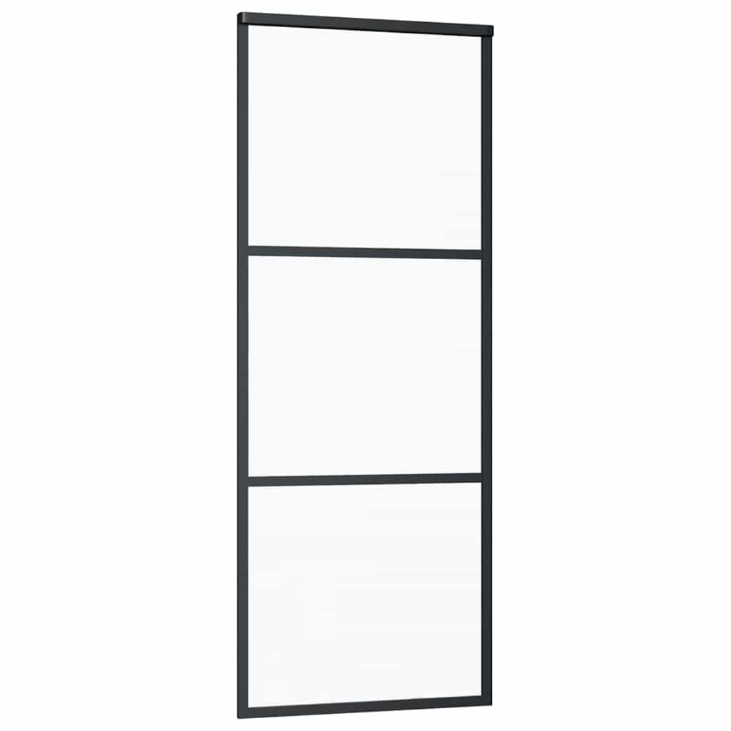 151008 vidaXL Sliding Door 3-Panel ESG Glass and Aluminium 76x205 cm Black