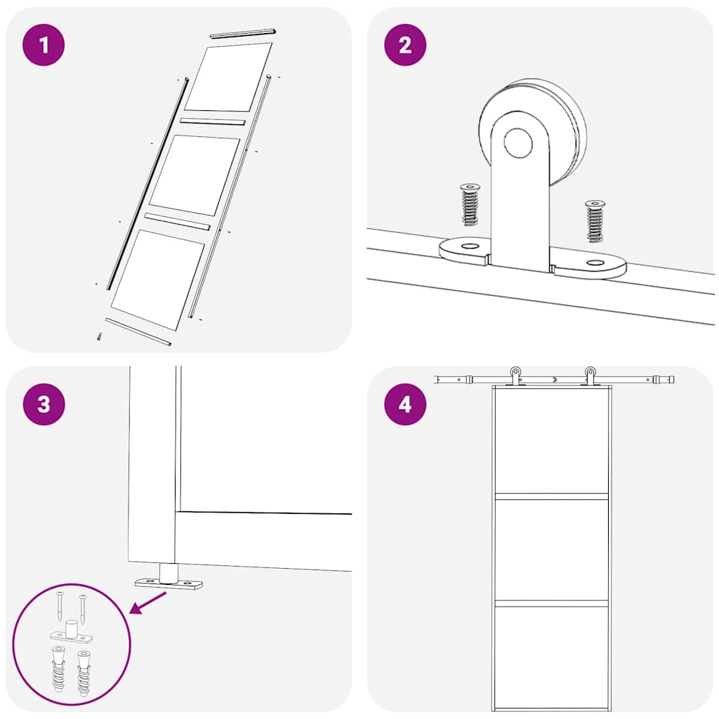 151008 vidaXL Sliding Door 3-Panel ESG Glass and Aluminium 76x205 cm Black