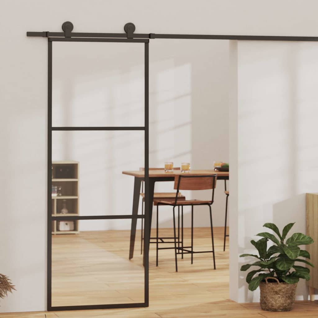 151008 vidaXL Sliding Door 3-Panel ESG Glass and Aluminium 76x205 cm Black