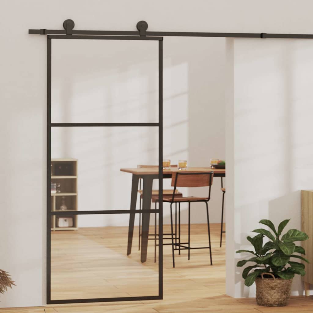 151009 vidaXL Sliding Door ESG Glass and Aluminium 90x205 cm Black