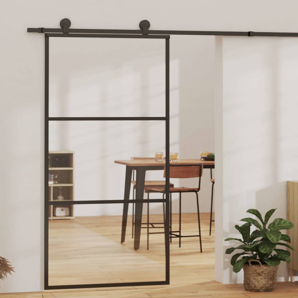 151010 vidaXL Sliding Door ESG Glass and Aluminium 102x205 cm Black