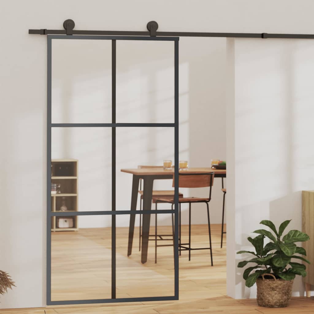 151013 vidaXL Sliding Door ESG Glass and Aluminium 102x205 cm Black