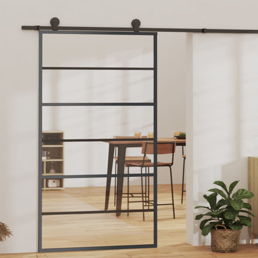 vidaXL Sliding Door ESG Glass and Aluminium 102x205 cm Black