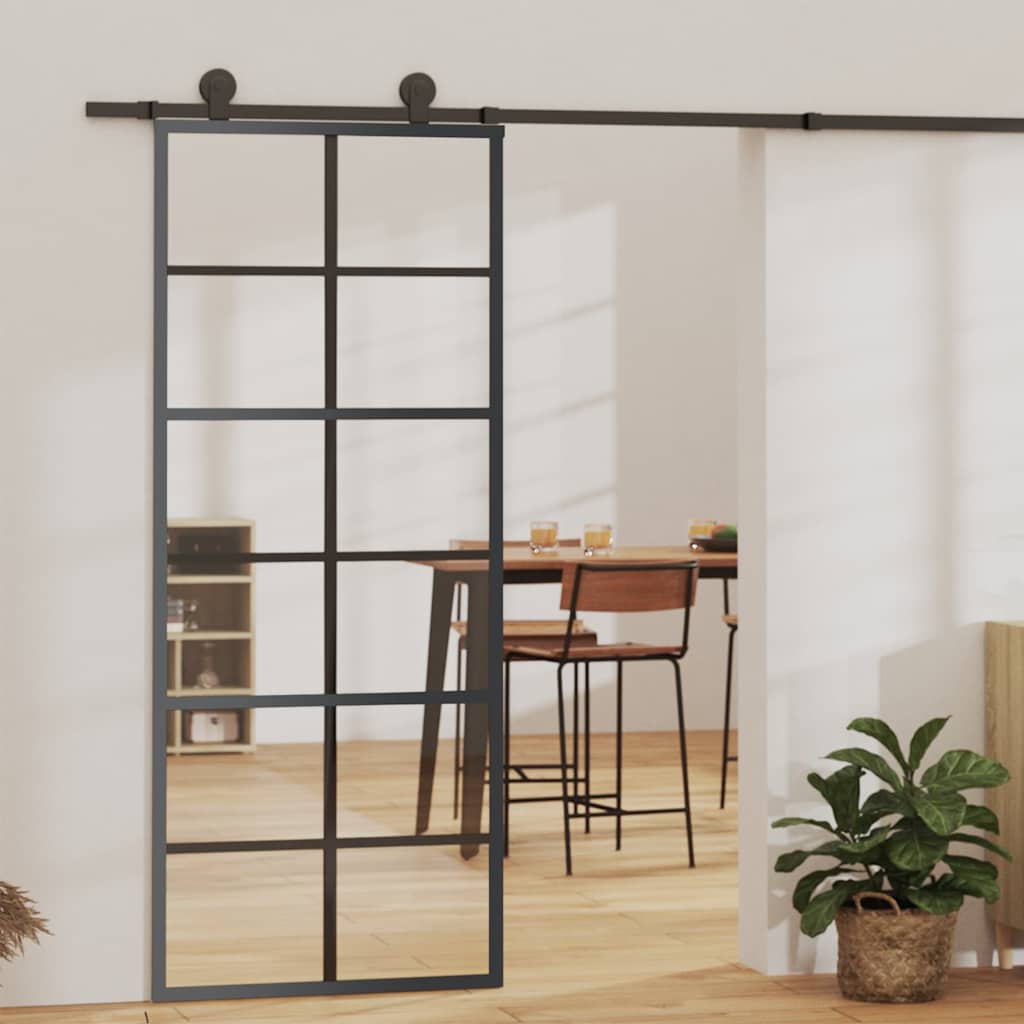 151017 vidaXL Sliding Door ESG Glass and Aluminium 76x205 cm Black
