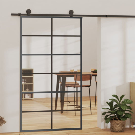 vidaXL Sliding Door ESG Glass and Aluminium 102x205 cm Black