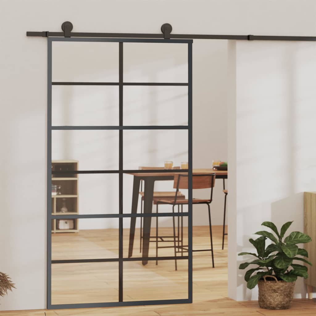 151019 vidaXL Sliding Door ESG Glass and Aluminium 102x205 cm Black