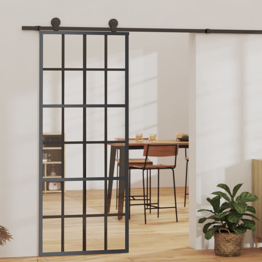 vidaXL Sliding Door ESG Glass and Aluminium 76x205 cm Black