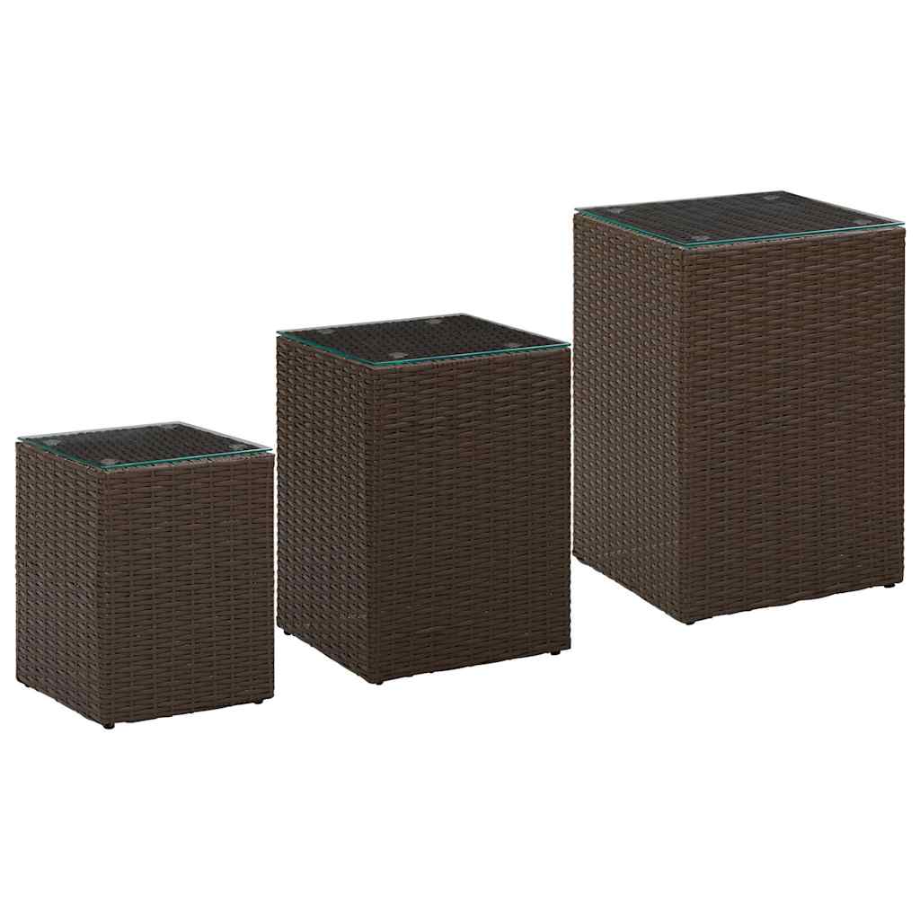 316380 vidaXL Side Tables 3 pcs with Glass Top Brown Poly Rattan