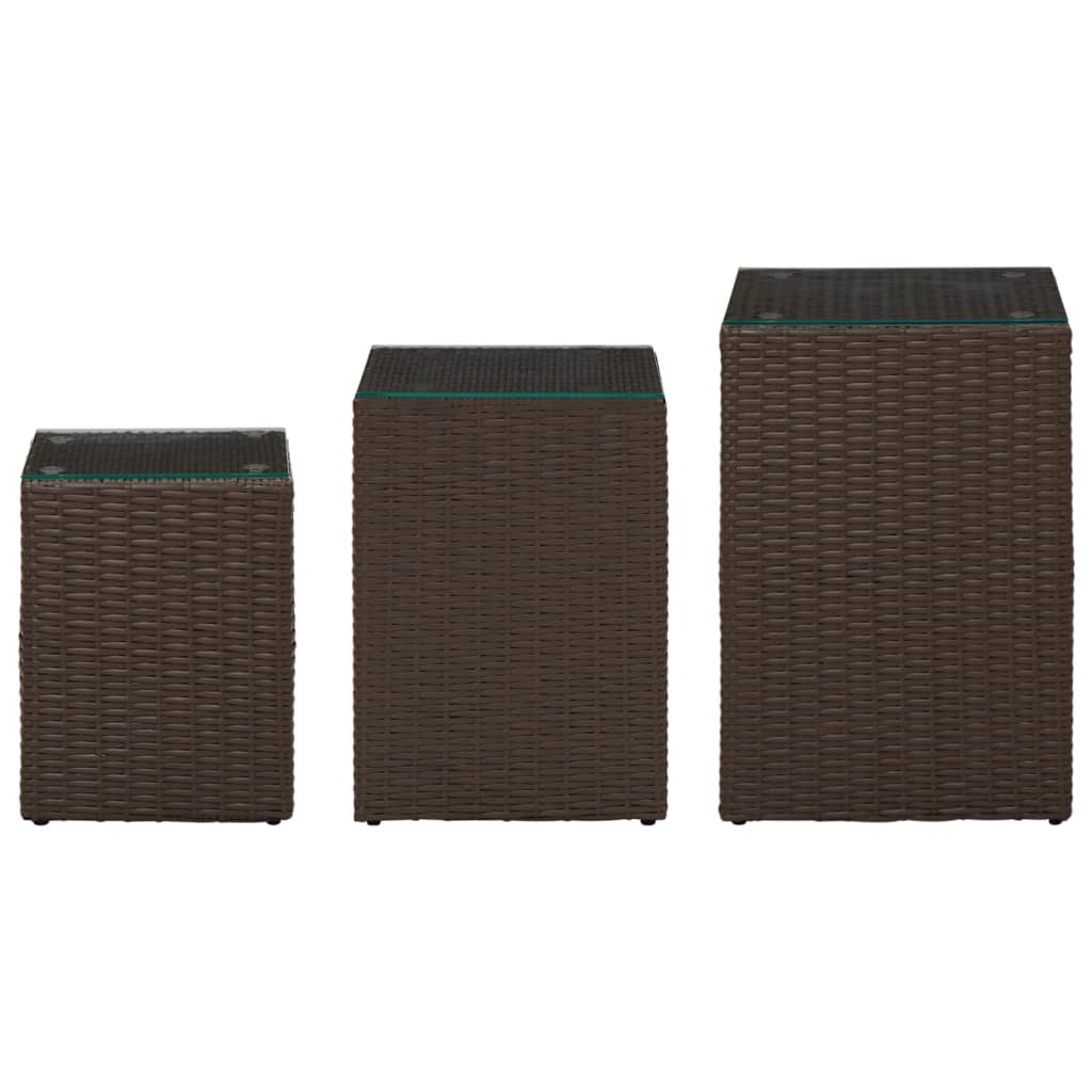 316380 vidaXL Side Tables 3 pcs with Glass Top Brown Poly Rattan