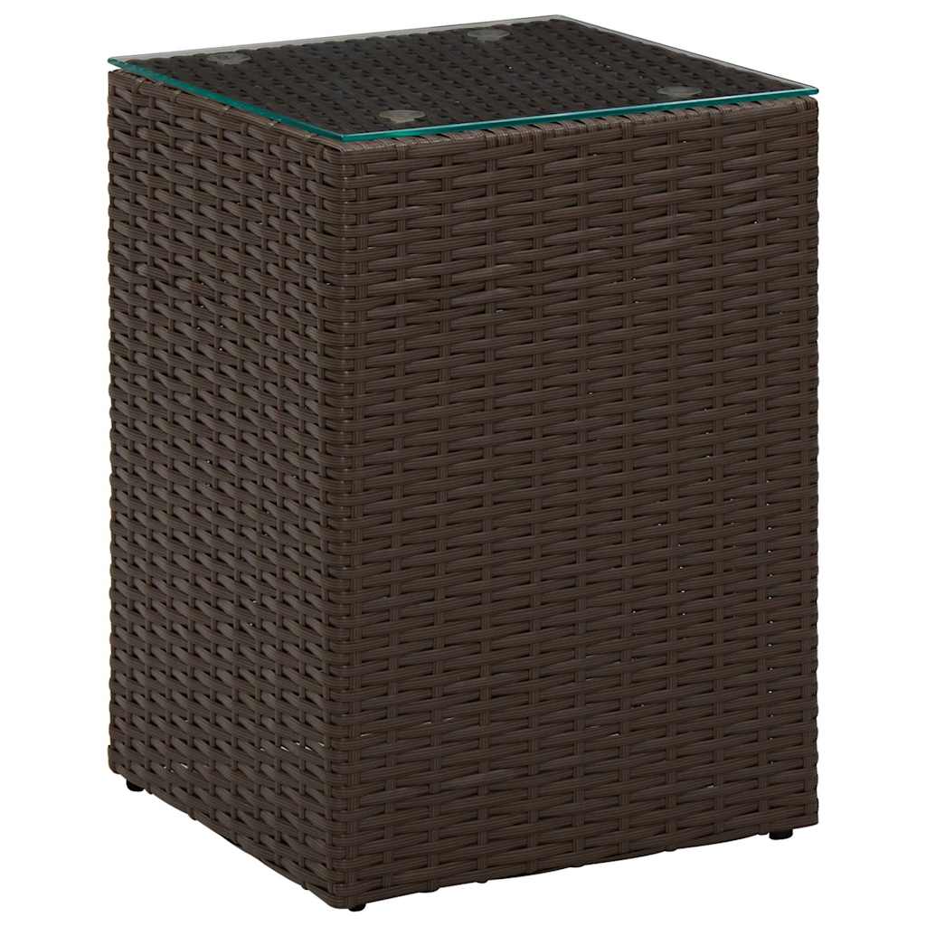 316380 vidaXL Side Tables 3 pcs with Glass Top Brown Poly Rattan