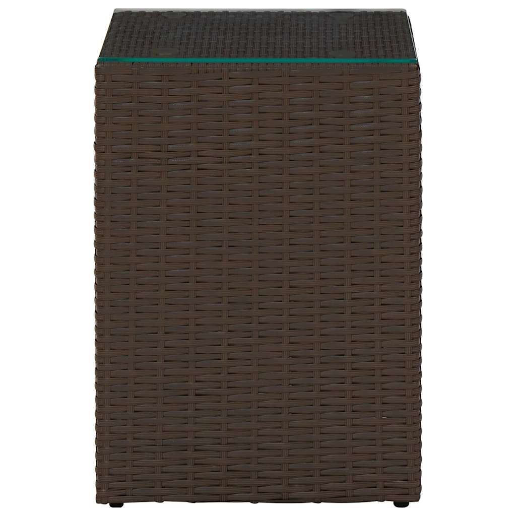 316380 vidaXL Side Tables 3 pcs with Glass Top Brown Poly Rattan