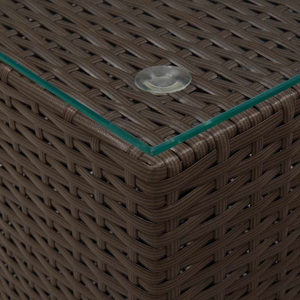316380 vidaXL Side Tables 3 pcs with Glass Top Brown Poly Rattan