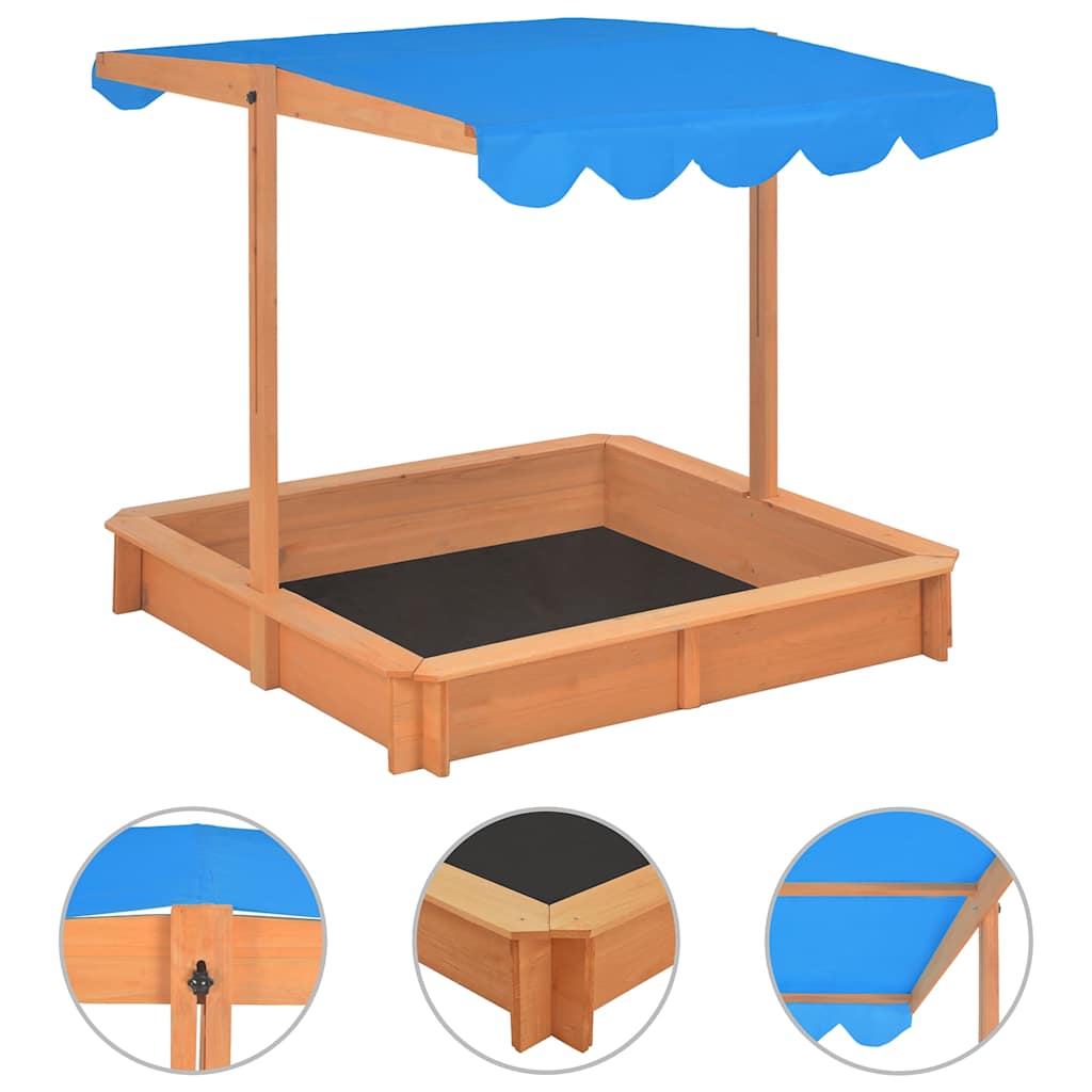 316473 vidaXL Sandbox with Adjustable Roof Firwood 115x115x115 cm