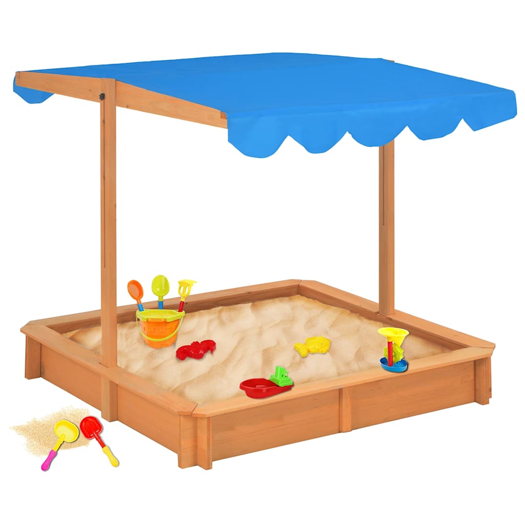 316473 vidaXL Sandbox with Adjustable Roof Firwood 115x115x115 cm