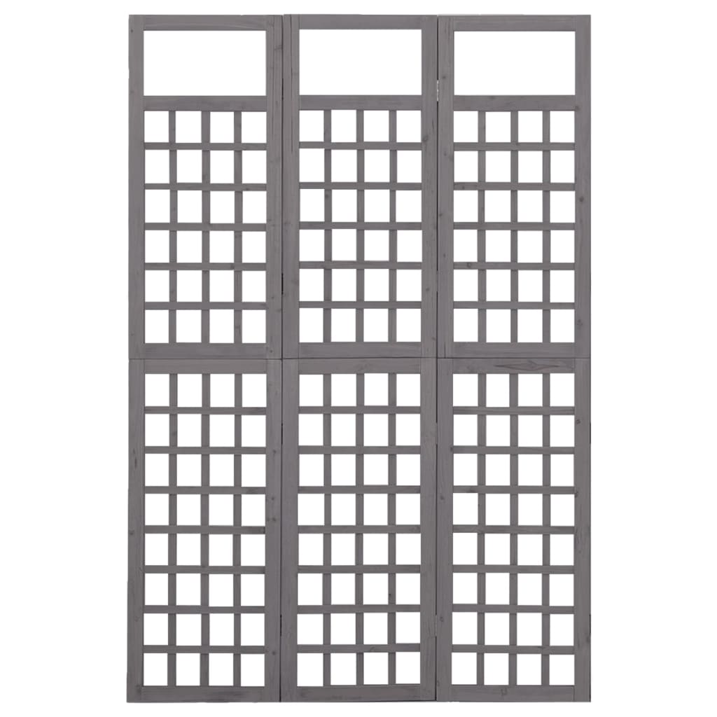 3-Panel Room Divider/Trellis Solid Fir Wood Grey 121x180 cm