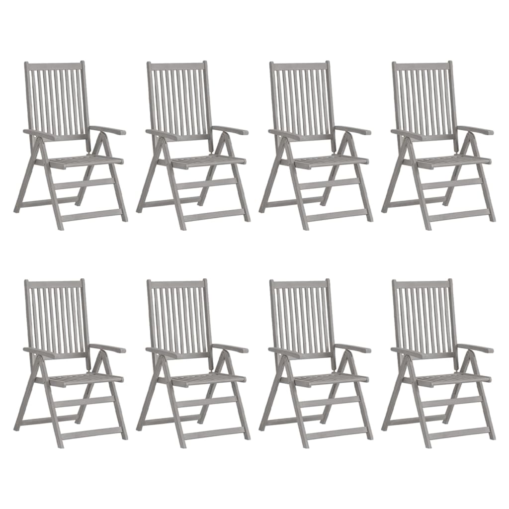 vidaXL Garden Reclining Chairs 8 pcs Grey Solid Acacia Wood