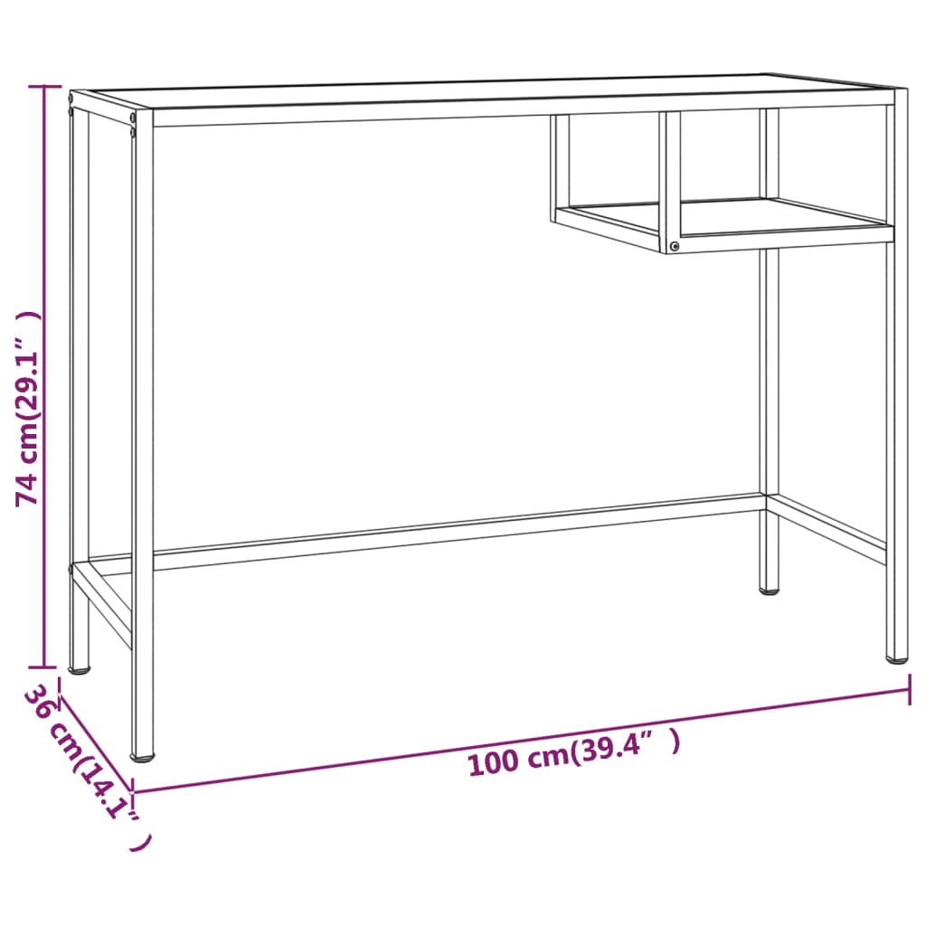 vidaXL Computer Desk Transparent 100x36x74 cm Tempered Glass