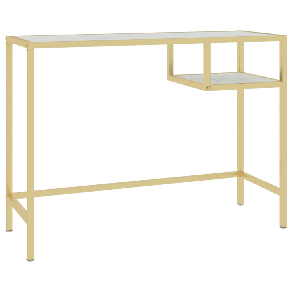 vidaXL Computer Desk White and Gold 100x36x74 cm Glass