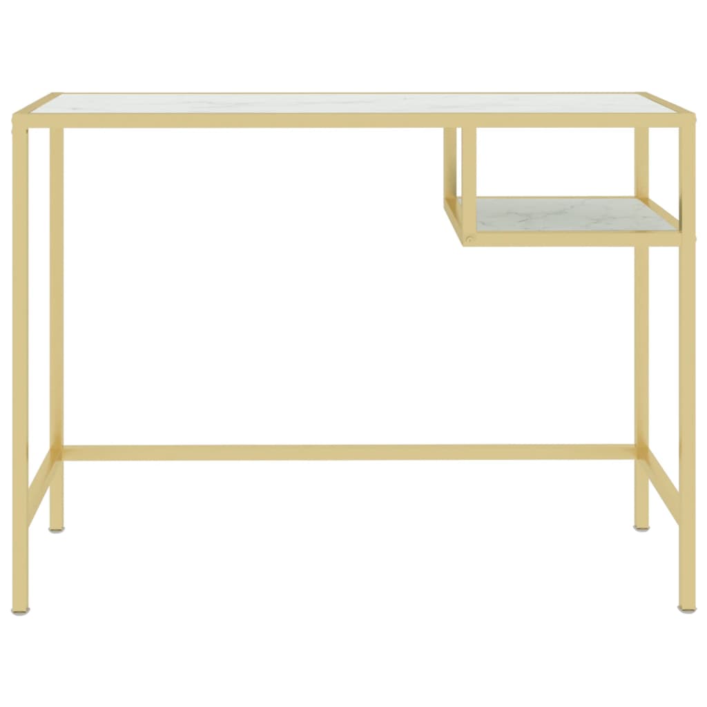 vidaXL Computer Desk White and Gold 100x36x74 cm Glass