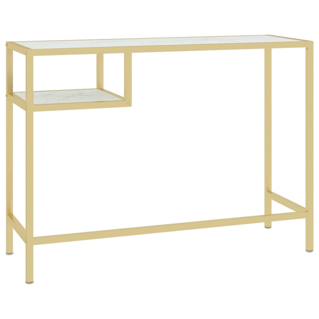 vidaXL Computer Desk White and Gold 100x36x74 cm Glass